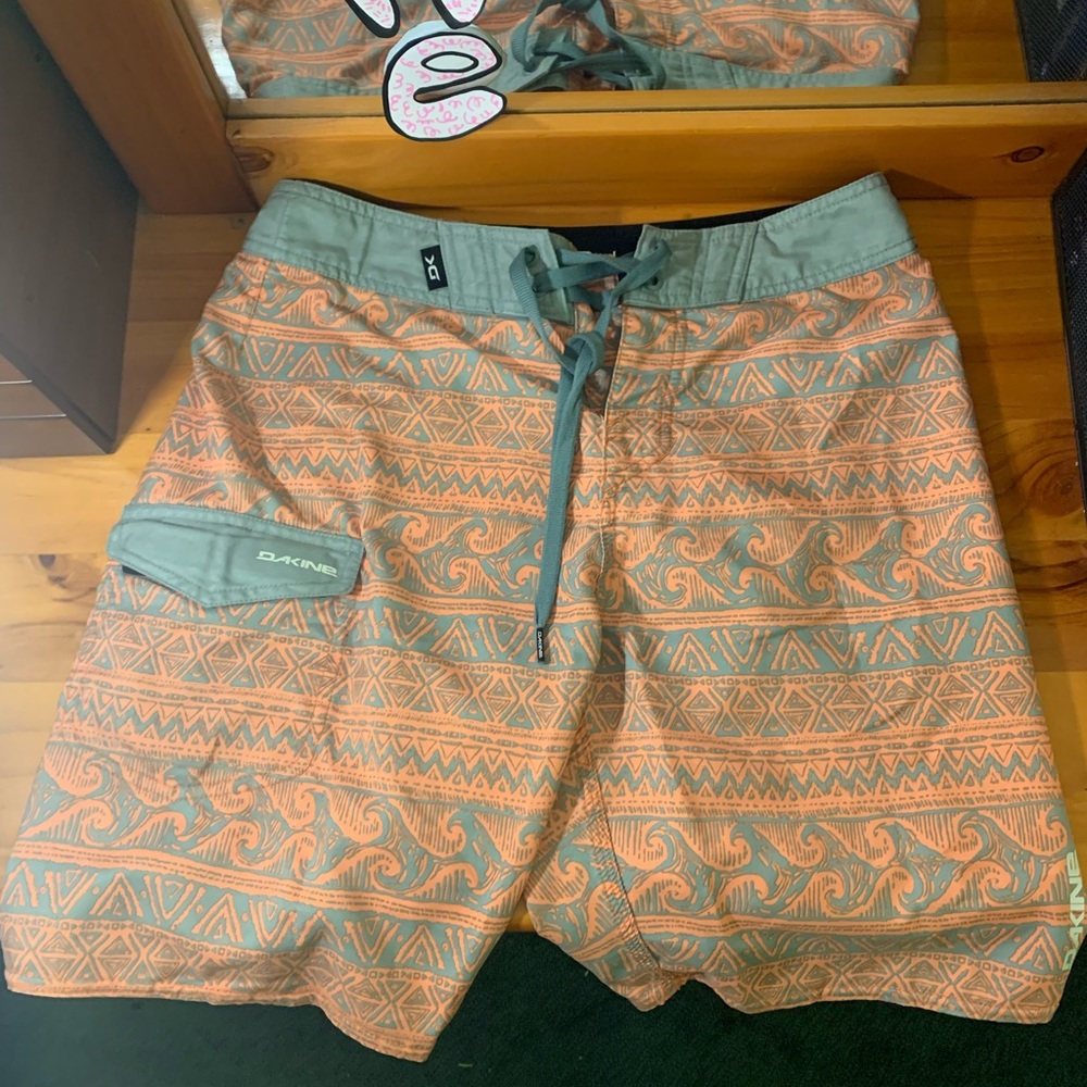 Dakine Men's Patterned Orange and Green Board Shorts